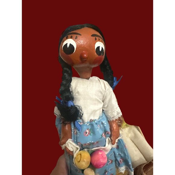 Vintage Mexican Folk Art Dolls Set Male & Female Handmade 12" With Accessories - Picture 5 of 7